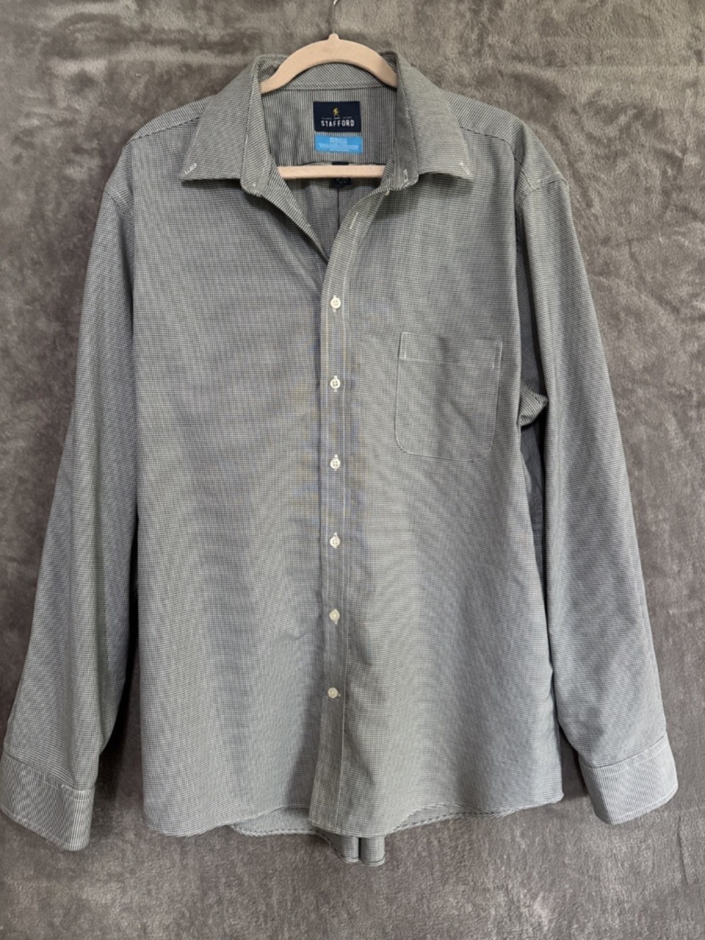 Stafford Men’s Dress Shirt Black White Houndstooth Button Down Size XL